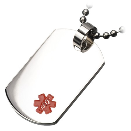 Medic Alert Steel Dog Tag Pendant with Chain - Click Image to Close